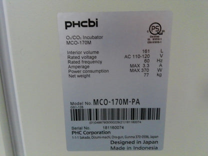 PHCbi MCO-170M-PA O2/CO2 Double Stack Incubator FULLY TESTED