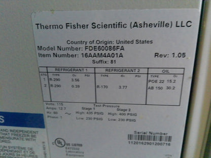 Thermo Scientific FDE60086FA -86C Ultra Low Freezer 28.8Cf (2020) FULLY TESTED