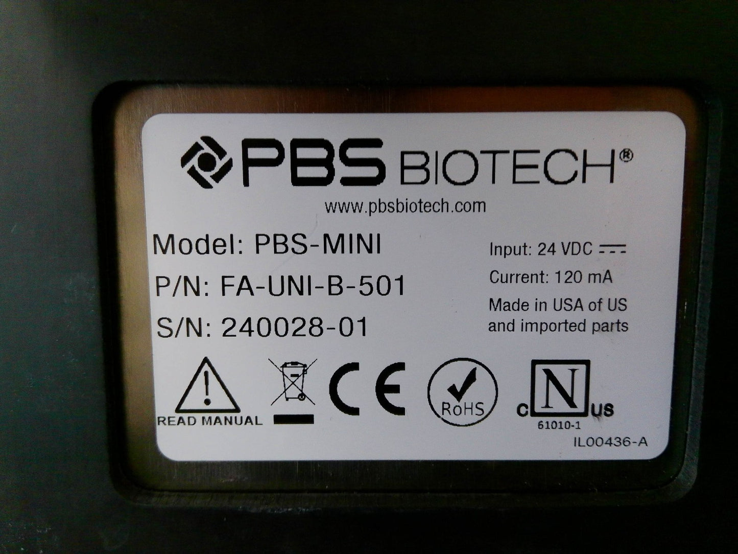 PBS Biotech PBS-Mini Bioreactor Stir Platform FA-UNI-B-501 w/ Power Supply