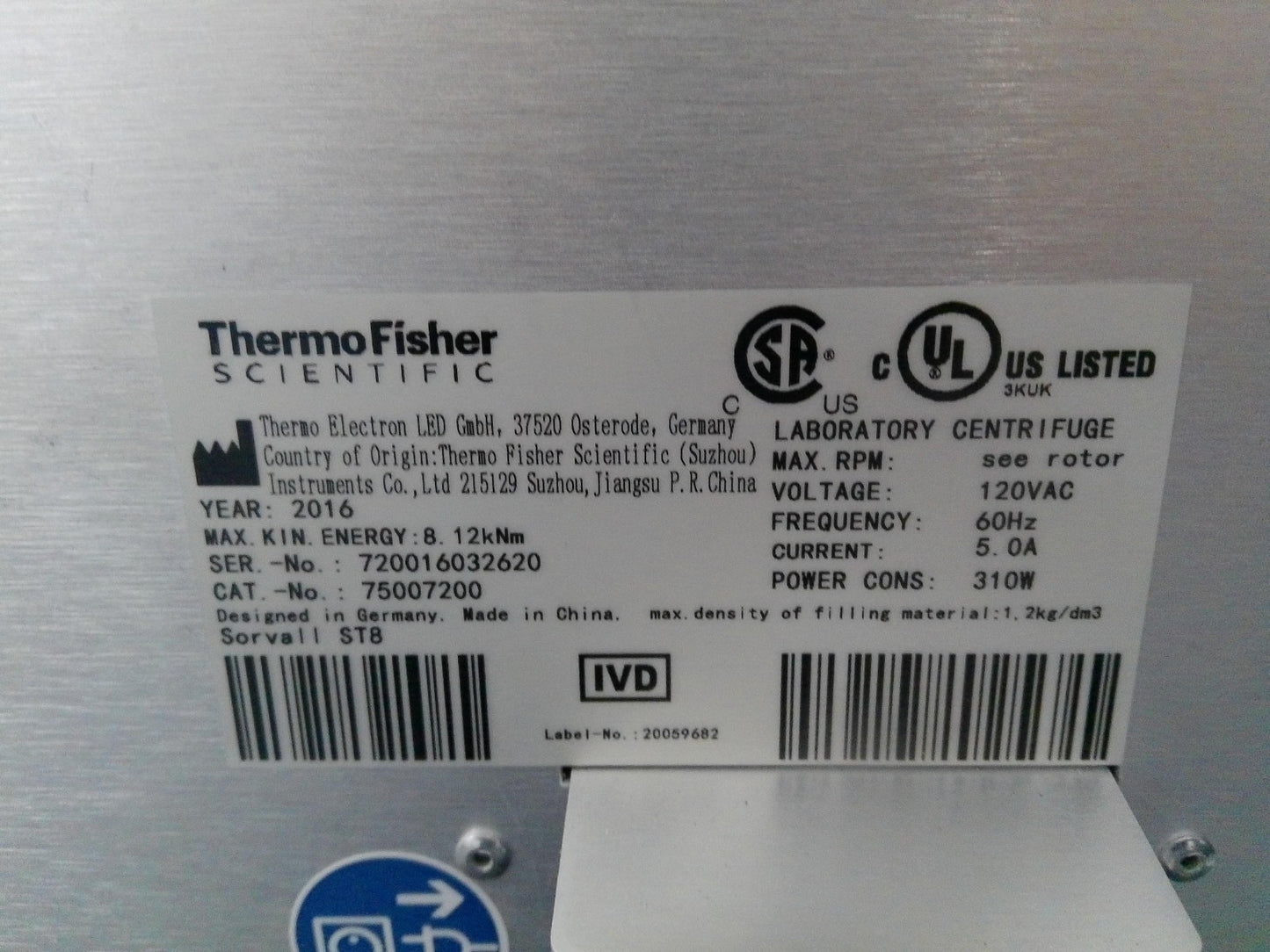 Thermo Scientific Sorvall ST8 Centrifuge w/TX-150 Rotor, Buckets, 2 Inserts