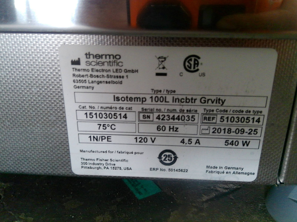 Fisherbrand Isotemp 51030514 - 100L Incubator Oven 3.5Cf
