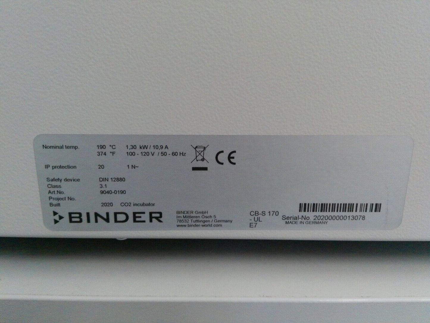 Binder CB-S 170 9040-0190 Double Stack CO2 Incubator w/ Casters 120v