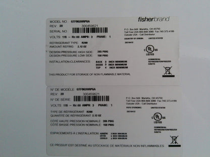 Fisherbrand Isotemp GTFBG30RPGA +4C Laboratory Refrigerator 27Cf (2021) TESTED