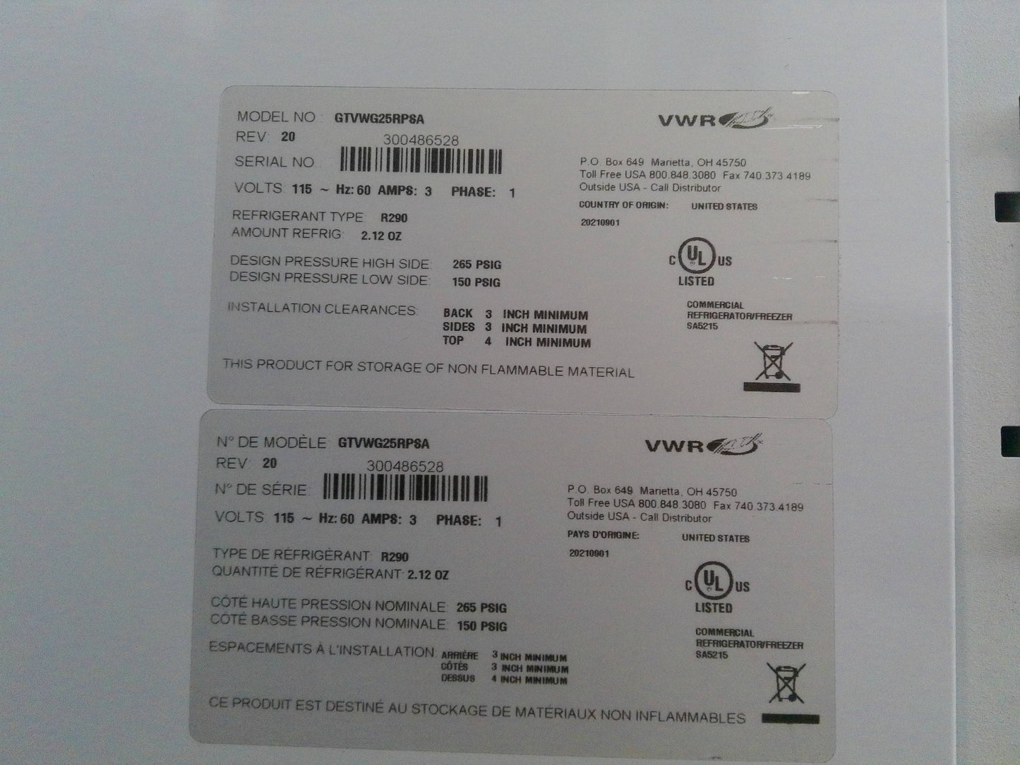 VWR GTVWG25RPSA +4C Laboratory Refrigerator 23Cf (2021) FULLY TESTED