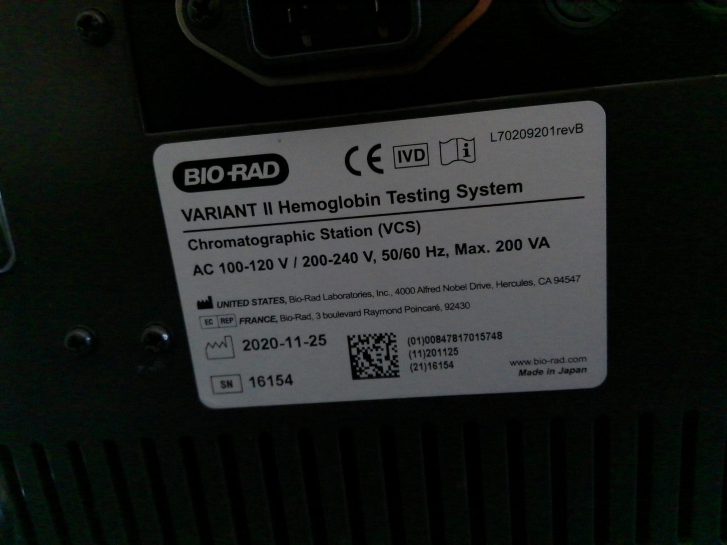 Bio-Rad VARIANT II VCS Hemoglobin Testing System