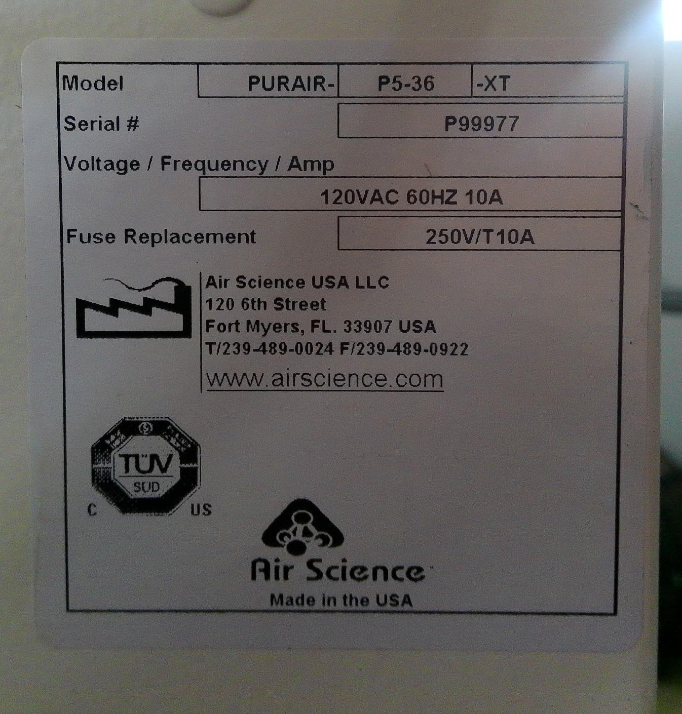 Air Science SafeSearch Purair P5-36-XT 36" Ductless Fume Hood