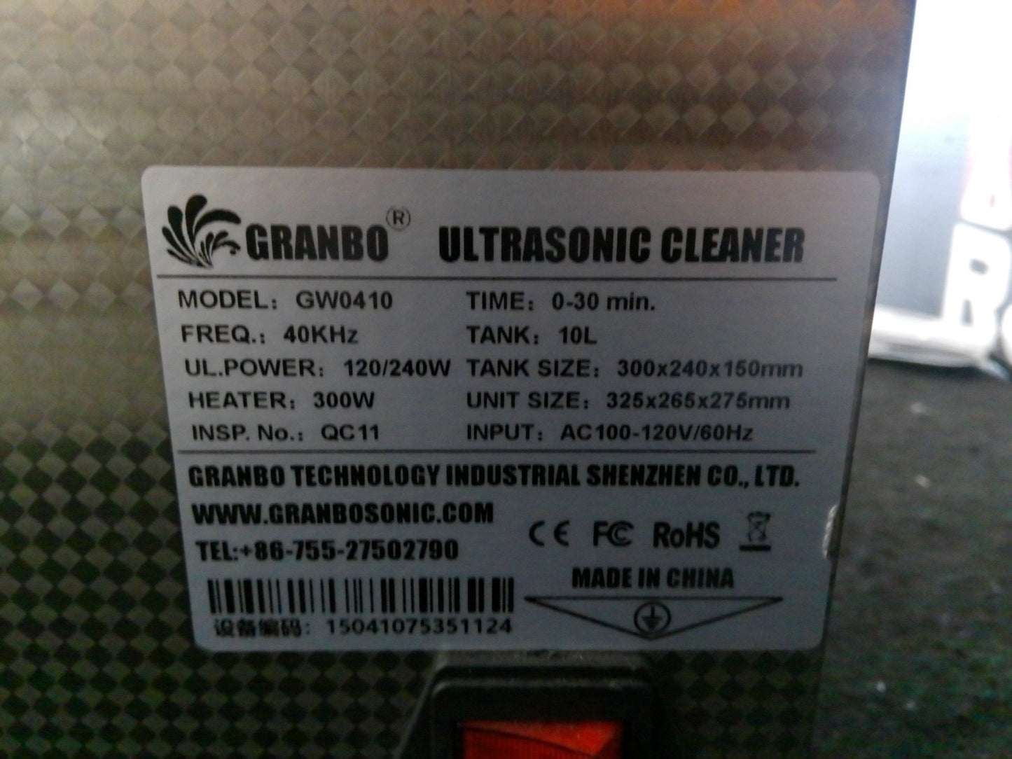 Granbo GW0410 Ultrasonic Cleaner 10 Liter Capacity TESTED