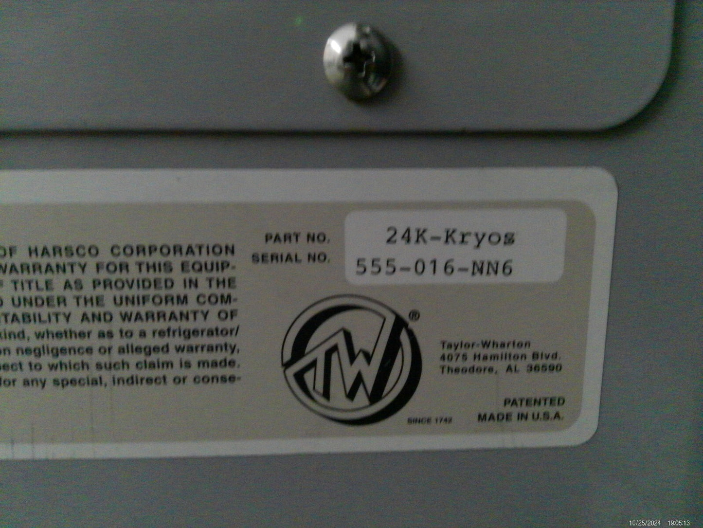 Taylor Wharton K Series 24K-Kryos Cryogenic LN2 Storage System 360L