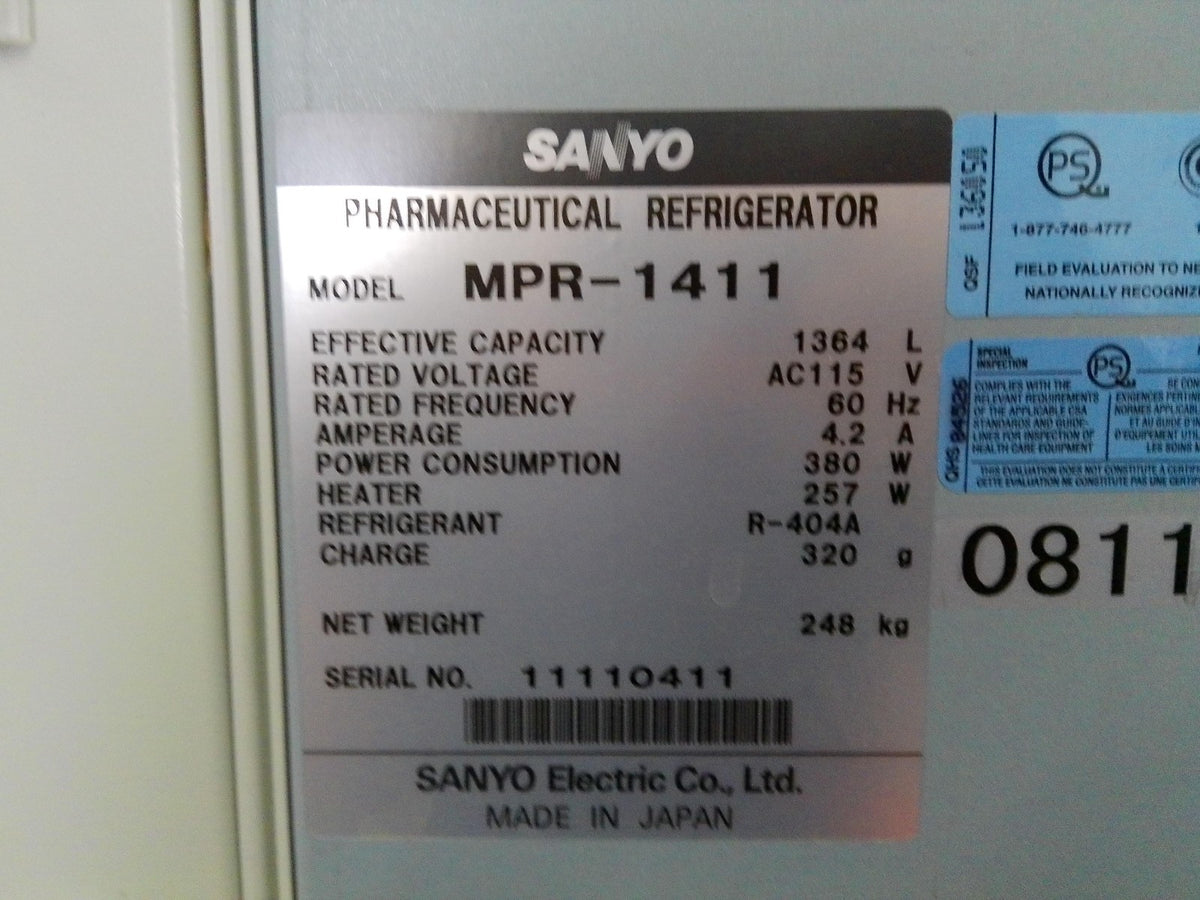 Sanyo MPR-1411 Two Door/Double Door Pharmaceutical +4C Refrigerator 48.2Cf