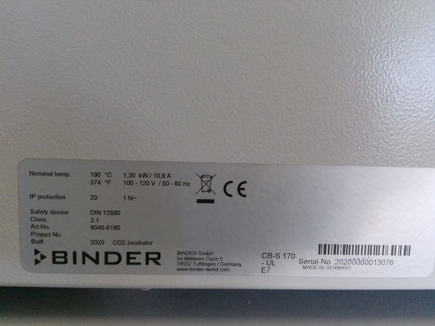 Binder CB-S 170 9040-0190 Double Stack CO2 Incubator w/ Casters 120v