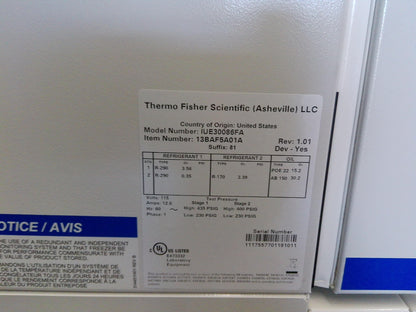 Fisherbrand Isotemp IUE30086FA -86C Ultra Low Freezer 14.9Cf (2017) FULLY TESTED