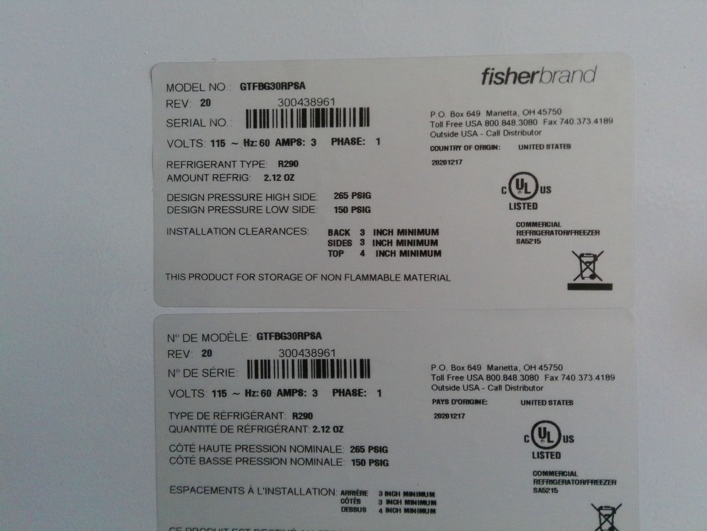 Fisherbrand Isotemp GTFBG30RPSA +4C Laboratory Refrigerator 27Cf (2020) TESTED