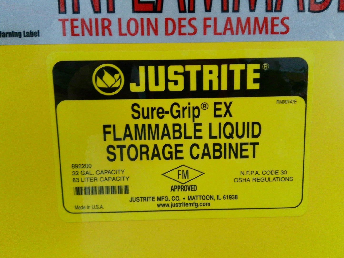 Justrite 892200 Flammable Storage Cabinet NON-Self Closing Doors 22 Gal
