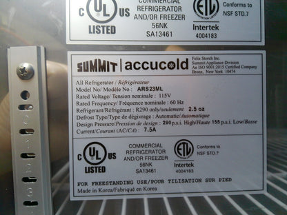 Accucold ARS23ML +4C Laboratory Refrigerator 23Cf 120v FULLY TESTED