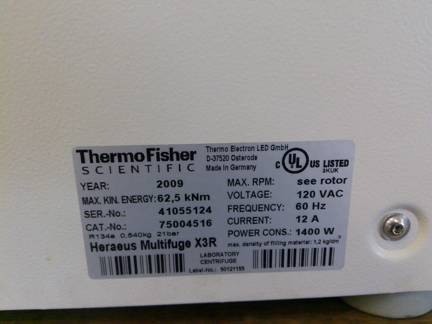 Thermo Heraeus Multifuge X3R Refrigerated Benchtop Centrifuge w/Plate Rotor 120v