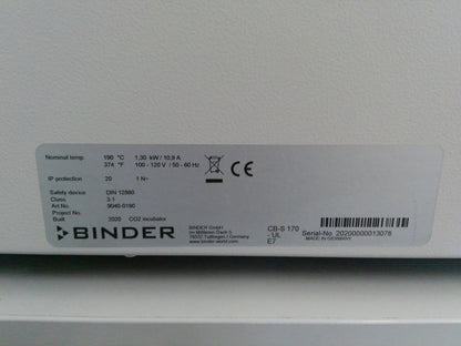 Binder CO2 Double Stack Incubator CB-S 170 With Hot Air Sterilization & Casters