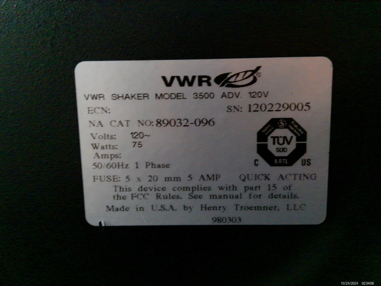 VWR 89032-096 Model 3500 Digital Orbital Shaker FULLY TESTED