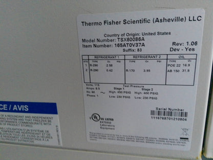Thermo Scientific TSX60086A -86C Ultra Low Freezer 28.8 Cf (2021) FULLY TESTED