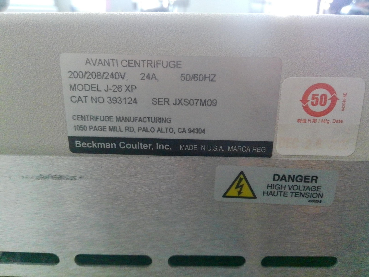 Beckman Coulter Avanti J-26 XP Refrigerated Floor Centrifuge w/Rotor 220v