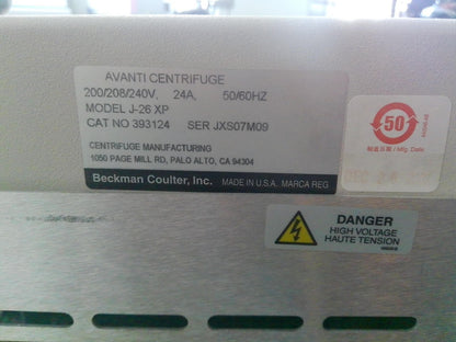 Beckman Coulter Avanti J-26 XP Refrigerated Floor Centrifuge w/Rotor 220v